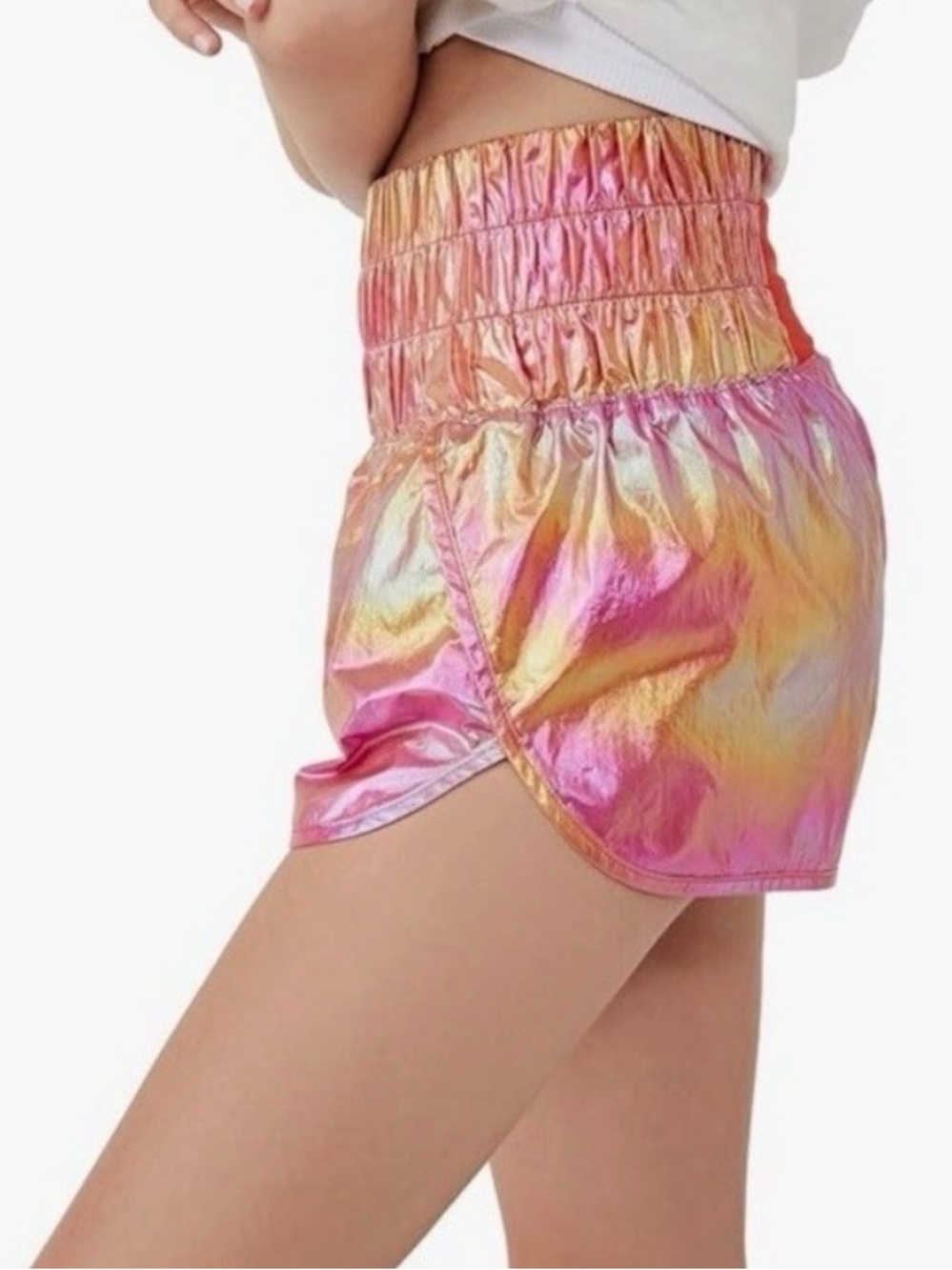 Free People Movement Iridescent Pink & Orange High-Waist Shorts Lg